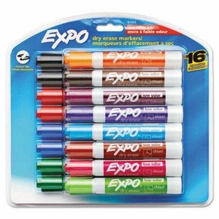 SANFORD EXPO, LOW-ODOR DRY-ERASE MARKER, BROAD CHISEL TIP, ASSORTED COLORS, 16 Pieces 81045